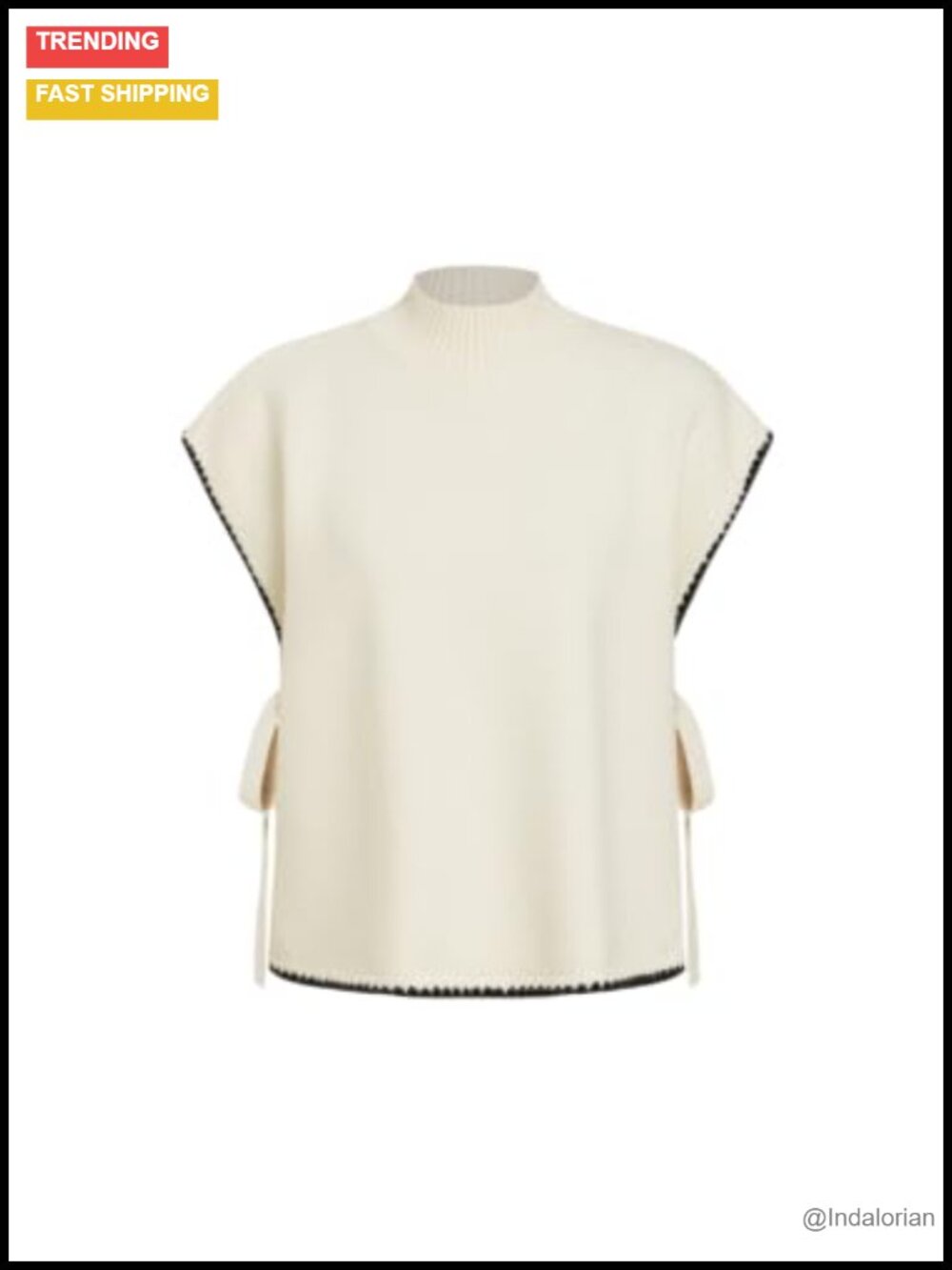Sleeveless Sweater Vest Side Tie Mock Neck Knit Womens Fall Layering Top